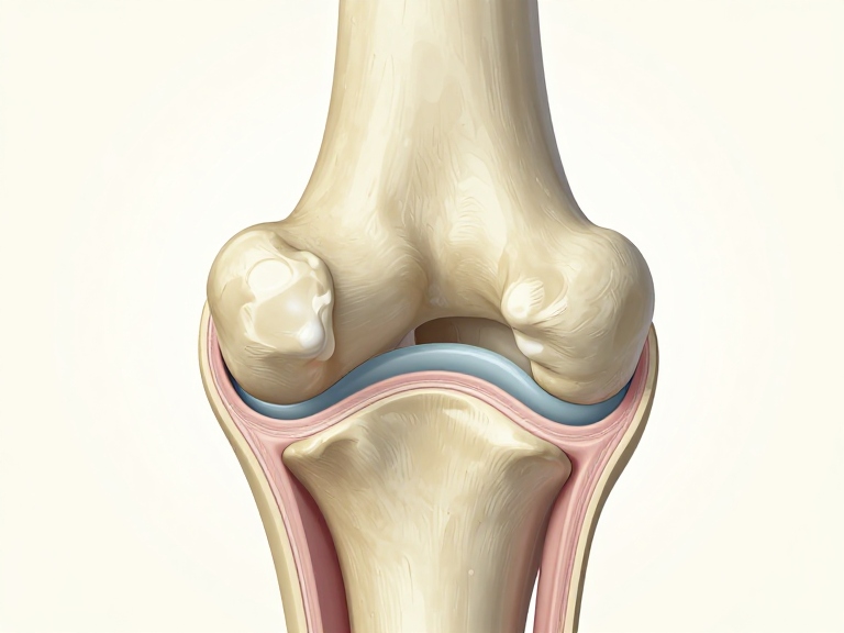 Medical illustration of a synovial joint showing cartilage, bone, joint capsule and synovial cavity