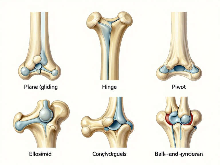 Anatomical illustration of a synovial joint showing articular cartilage and the joint cavity