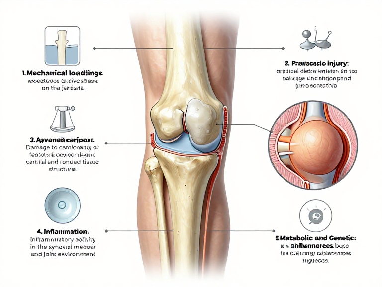 Scientific diagram illustrating joint architecture and changes associated with osteoarthritis