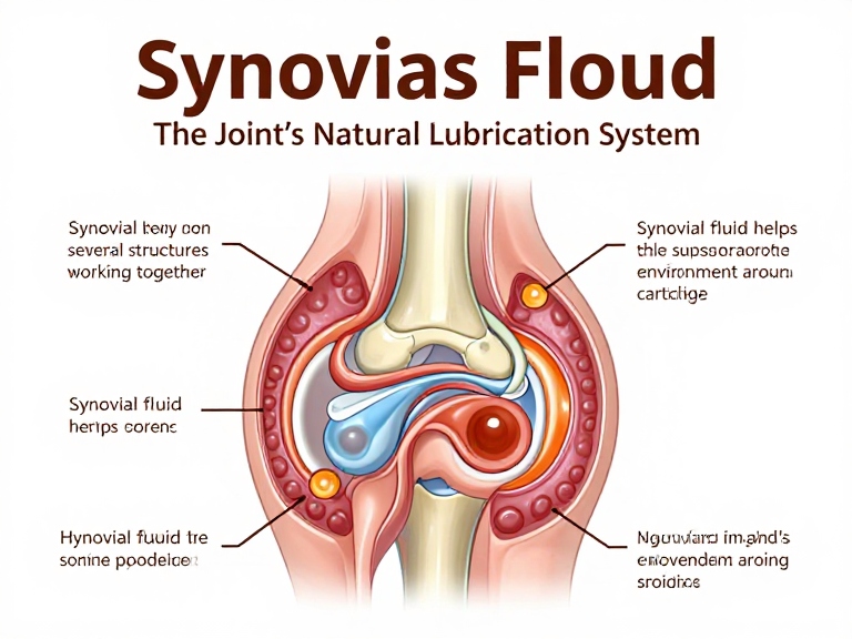 Cross-section diagram of a movable synovial joint showing bones, articular cartilage and the joint cavity containing synovial fluid